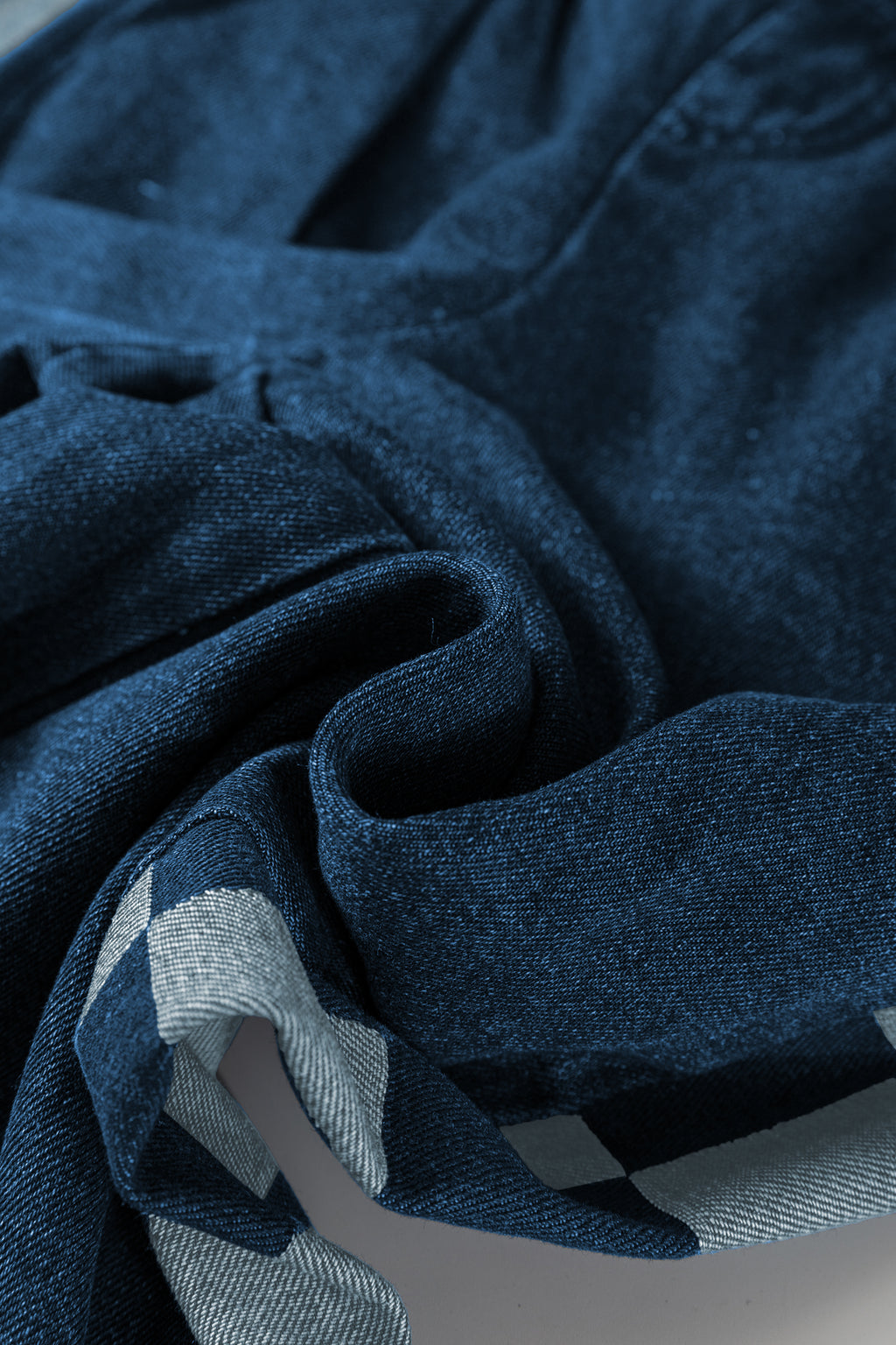 Sail Blue Checkered Side Panel Patchwork Drawstring Loose Denim Pants