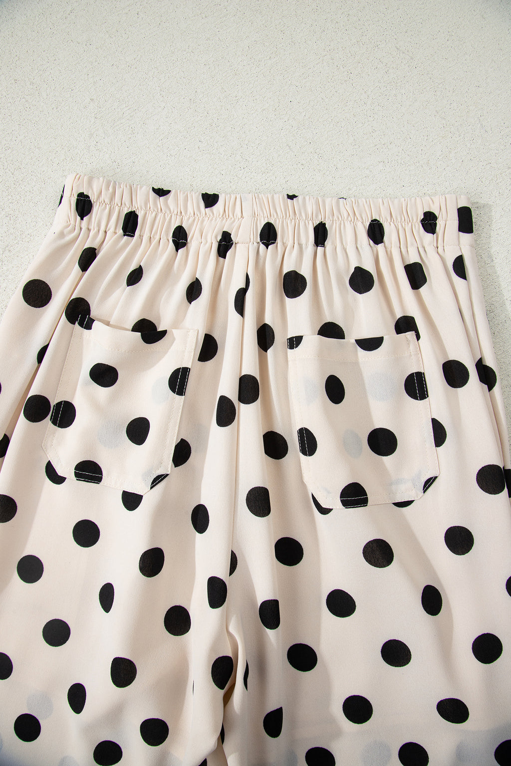 White Polka Dot Print Patched Pocket Loose Pants