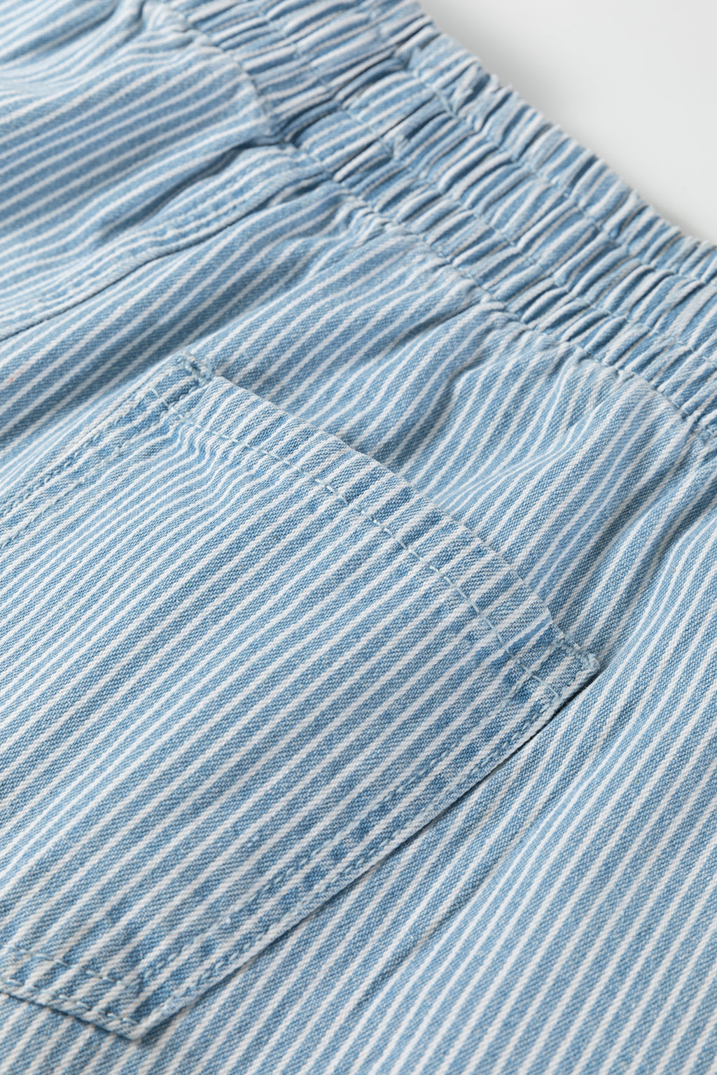 Sky Blue Stripe Drawstring Elastic Waist Casual Denim Shorts