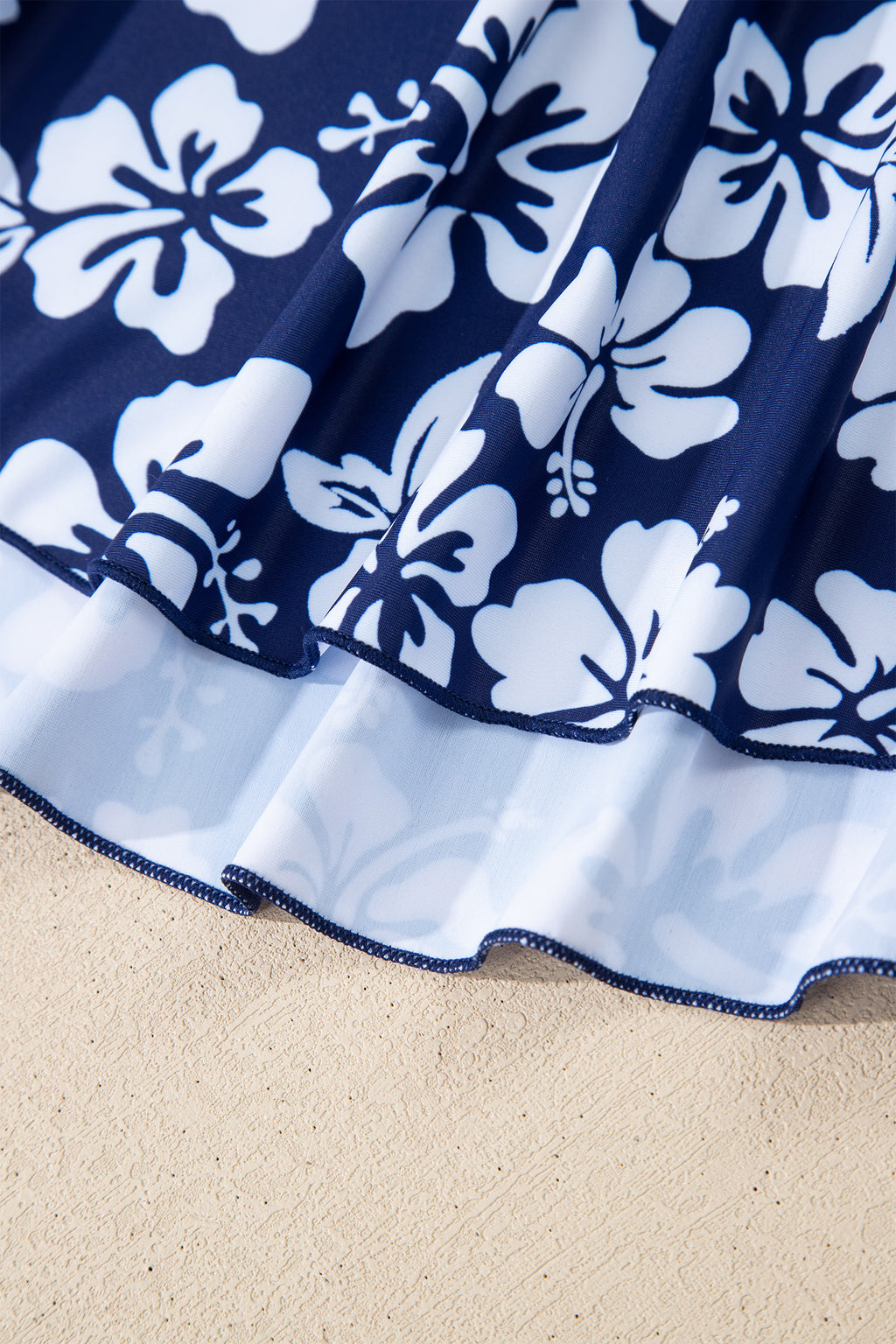 Blue Floral Print Patchwork Bow Knot Detail Sleeveless Swim Dress