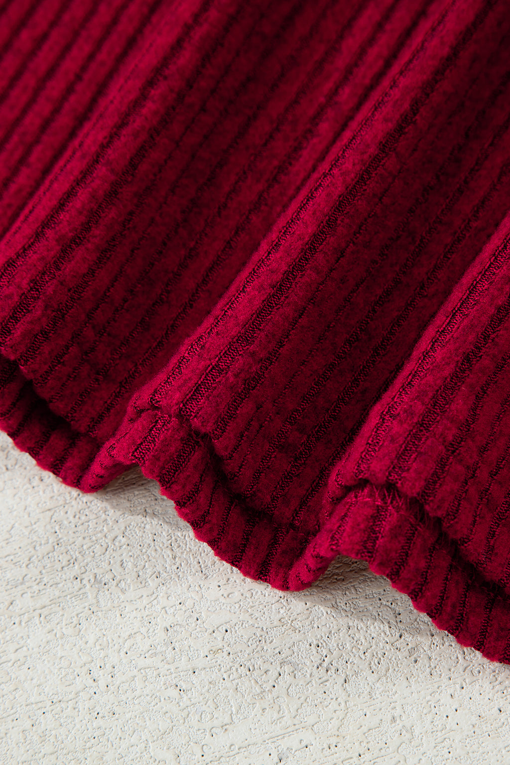 Racing Red Ribbed V Neck Contrast Ribbon Bow Back Drop Shoulder Long Sleeve Top