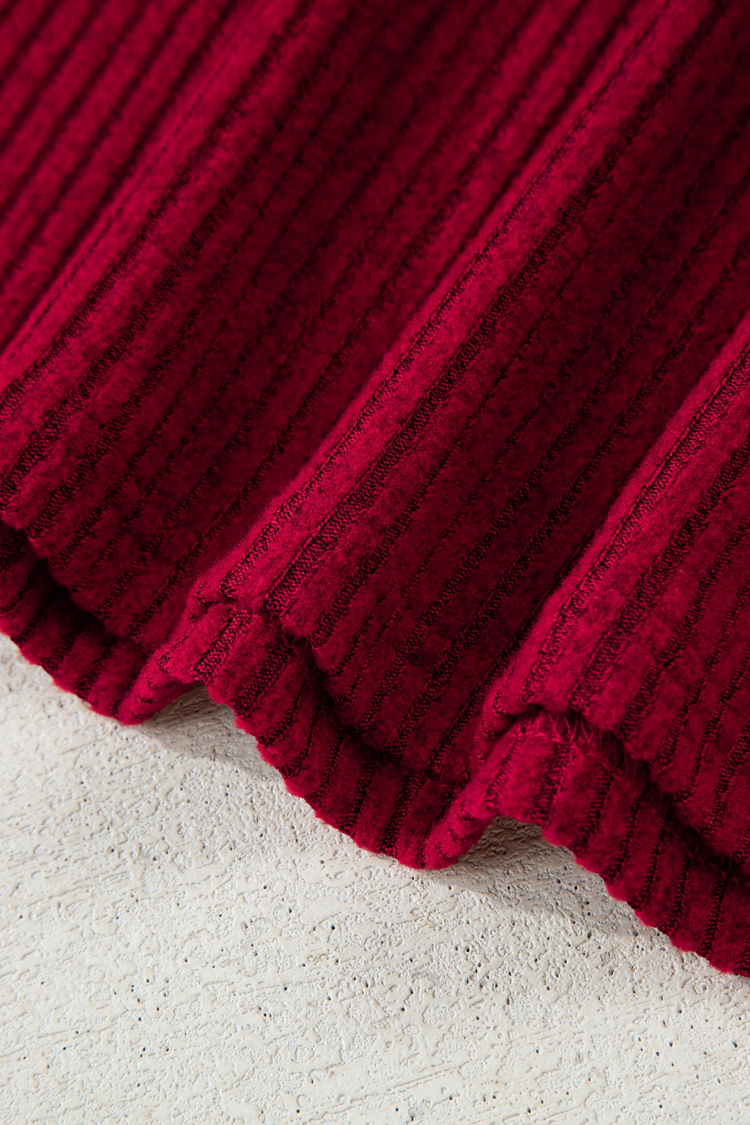 Racing Red Ribbed V Neck Contrast Ribbon Bow Back Drop Shoulder Long Sleeve Top