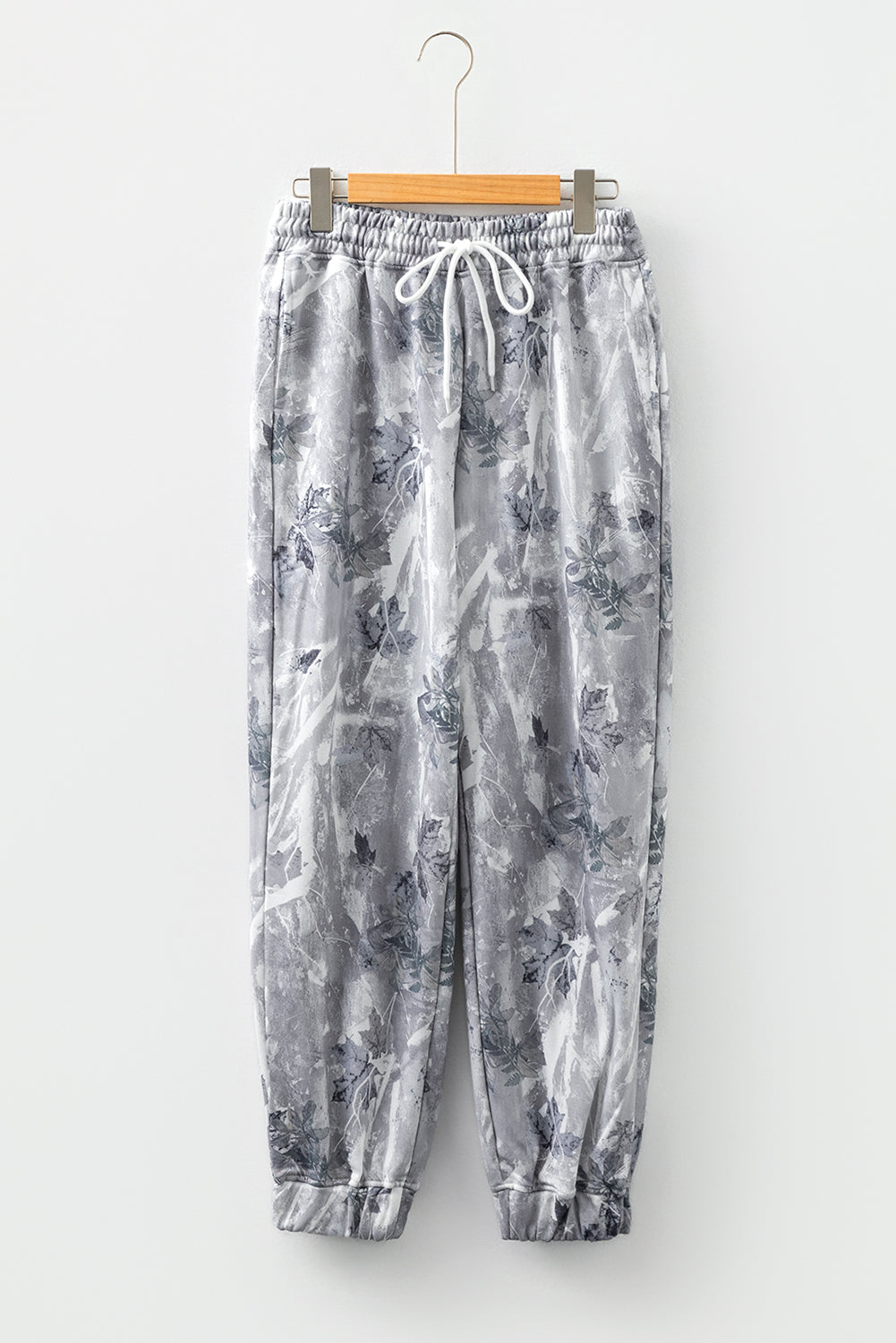 Gray Camo Print Cozy Drawstring Elastic Waist Jogger Pants