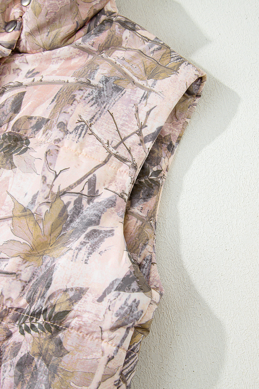 Brown Camo Leaf Print Winter Puffer Vest