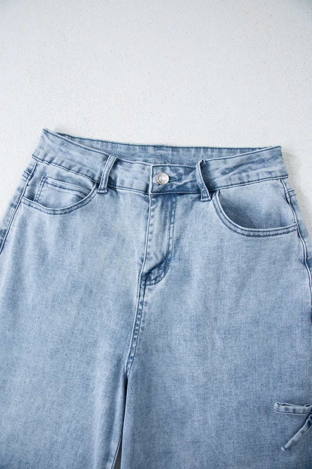 Beau Blue Bow Knot Side Detail Straight Leg Loose Jeans