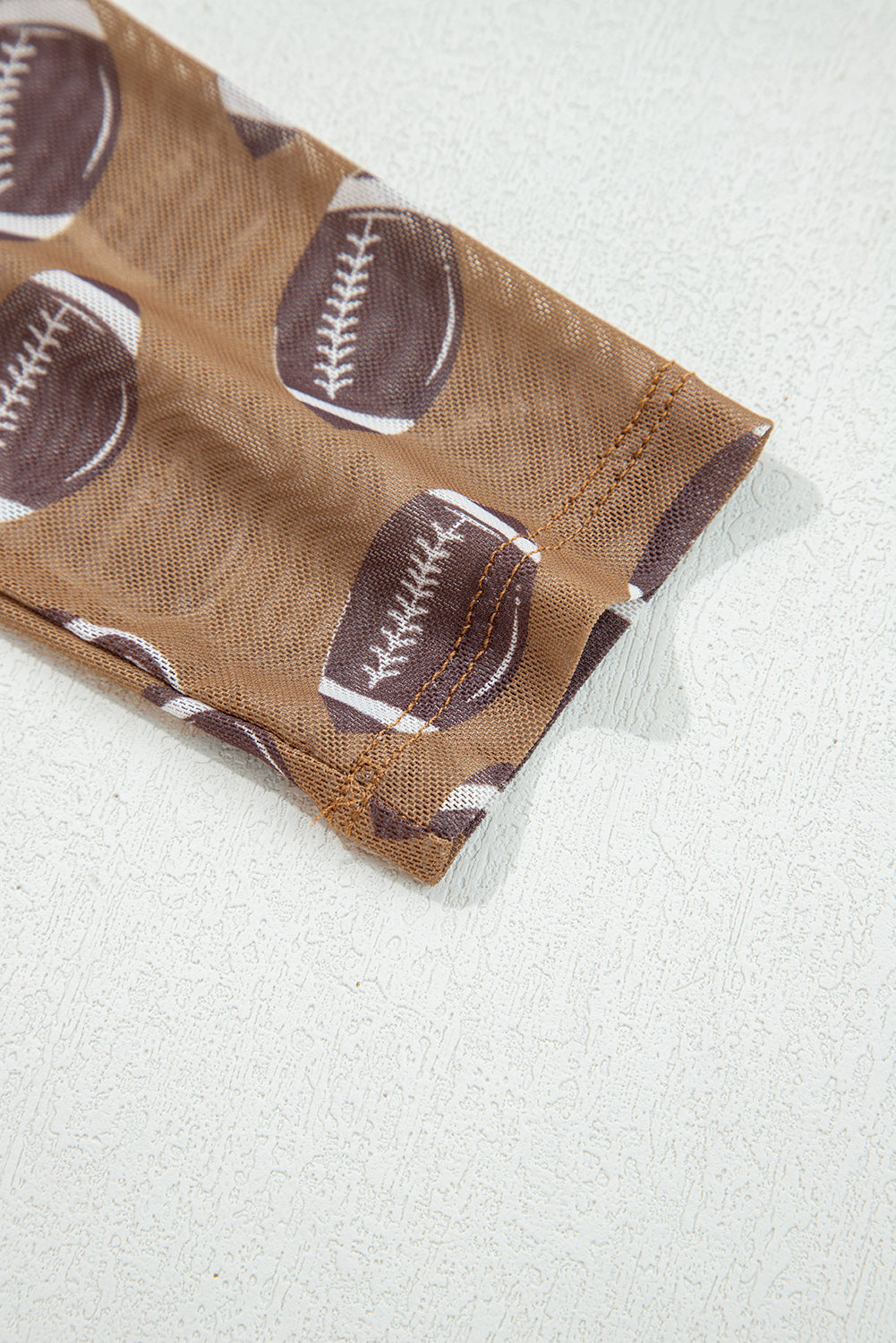 Brown Game Day Rugby Mesh Sheer Long Sleeve Top