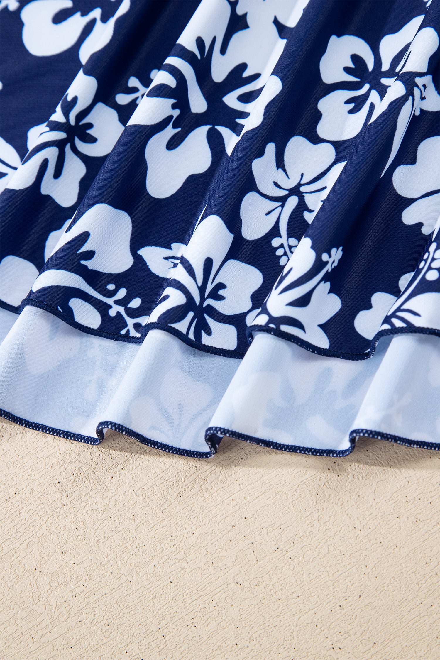 Blue Floral Print Patchwork Bow Knot Detail Sleeveless Swim Dress