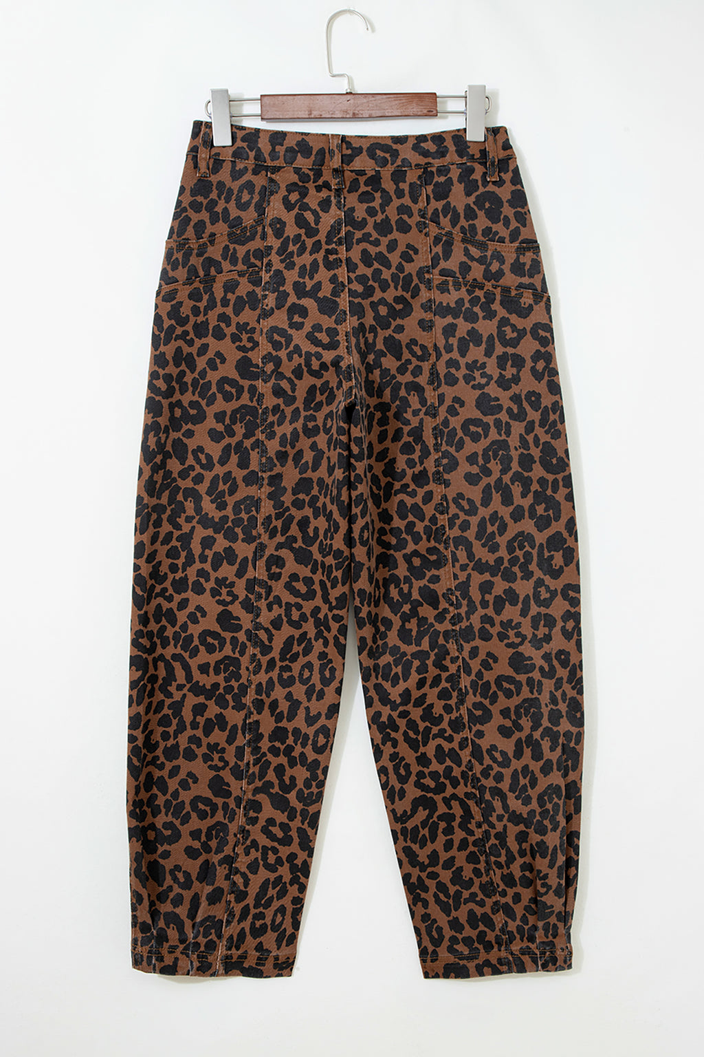 Brown Clear Seam Detail Patchwork Leopard Print Jeans
