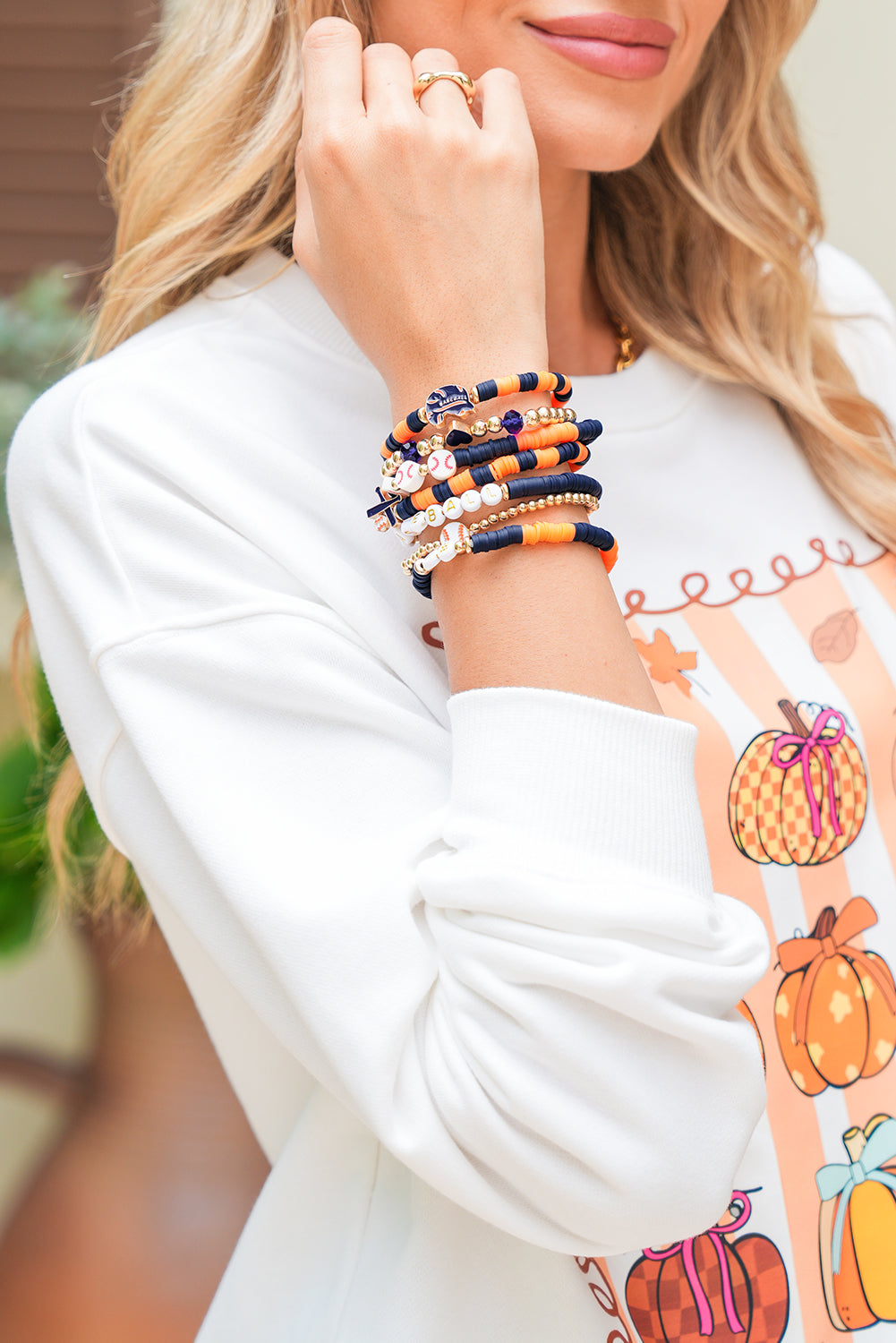 Russet Orange 7pcs Game Day Football Stackable Bracelet Set