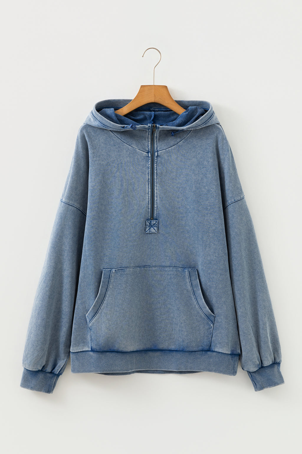 Ashleigh Blue Half Zip Kangaroo Pocket Mineral Wash Baggy Hoodie